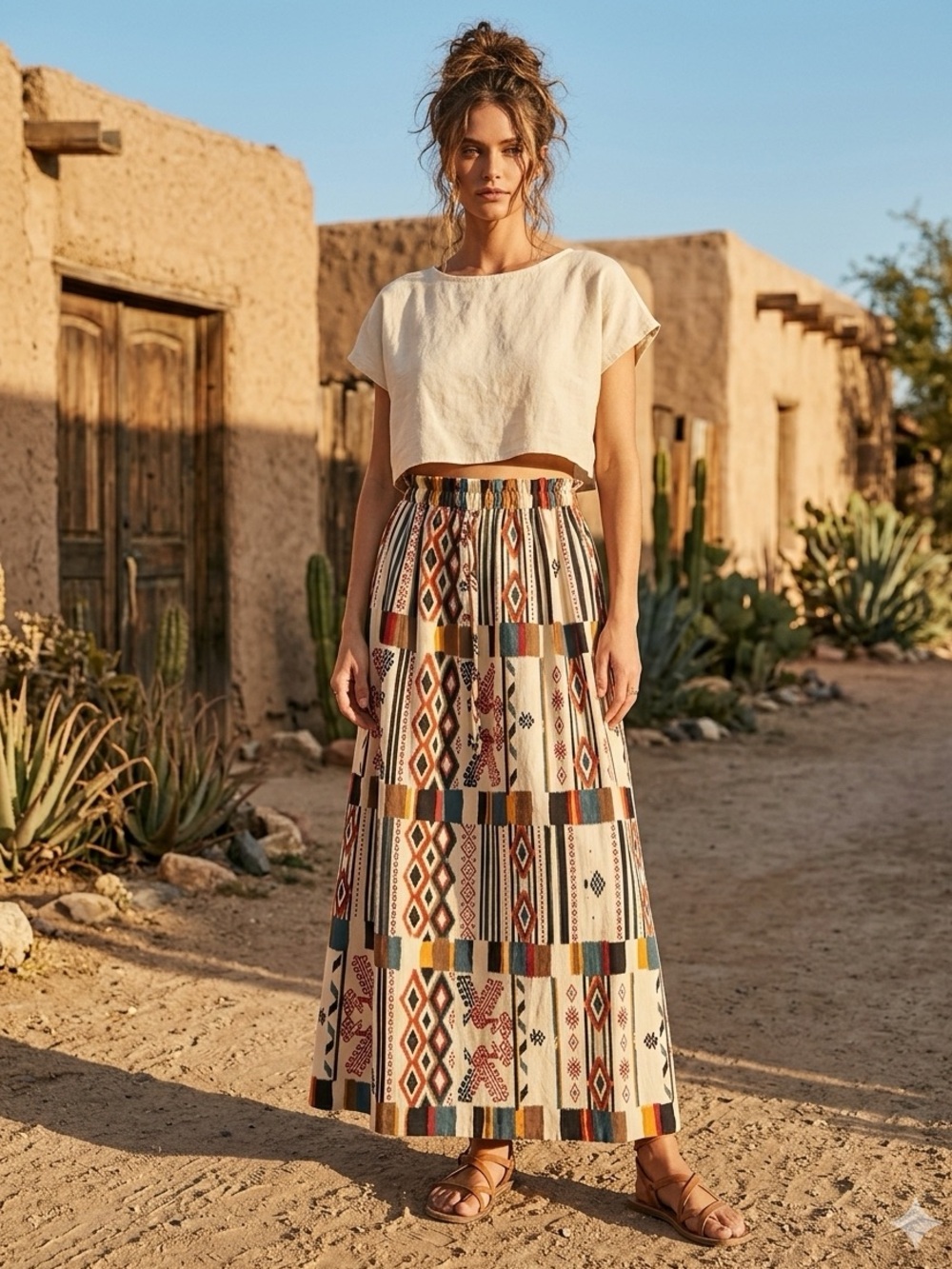 Women's Vintage 70's Lazy U Southwestern Print Maxi Skirt Sz 10